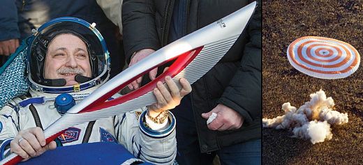 Greek descent cosmonaut returned the olympic torch to earth