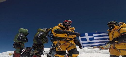 Greek climbers at the top of Mount Everest