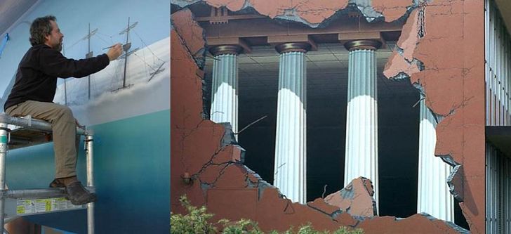 Μεταμορφώνει κτίρια με τοιχογραφίες εμπνευσμένες από την Αρχαία Ελλάδα